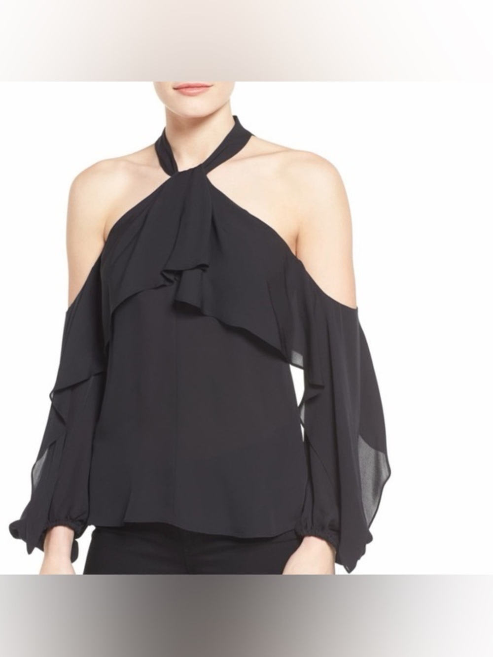 Women’s Black Cold-Shoulder Halter Blouse